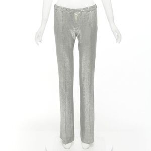 ALEXIS MABILLE 100% silk silver sequinned straight leg trouser pants FR36 S